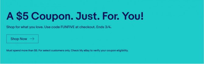 Купон 5$ на Ebay на покупки от 5.01$