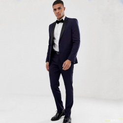 Темно-синий свадебный костюм-смокинг узкого кроя ASOS