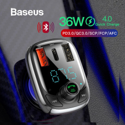 FM модулятор и быстрая зарядка от фирмы Baseus для автомобиля за 11,49$