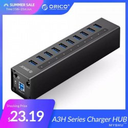 Алюминиевый высокоскоростной Концентратор ORICO A3H с 7/10 портами USB 3,0, 12 В. $20.19