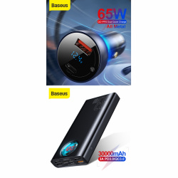 Скидки на PowerBank 30000mAh и автозарядку 65Вт Baseus