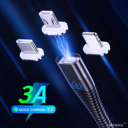 Магнитные кабели Rock с поддержкой быстрой зарядки QC3.0 за 1.57$