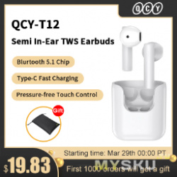 Беспроводные TWS-наушники QCY T12  с кодеком AAC и портом Type-C за — 17.83