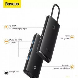 Baseus USB-C хаб 6 в 1 /4K, USB 3.0, PD100W за 18.56$