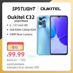 Доступный смартфон Oukitel 4G C32 6,5" (7253,27 руб.)