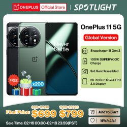 Смартфон OnePlus 11 5G, телефон с экраном 7 дюймов, телефон со встроенным дисплеем, Snapdragon 8 Gen 2, 2K, 120 Гц, AMOLED, зарядка 100 Вт, 5000 мАч от 699$