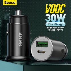 Автомобильное зарядное устройство Baseus 30W, TypeA + TypeC с поддержкой VOOC за $10.99