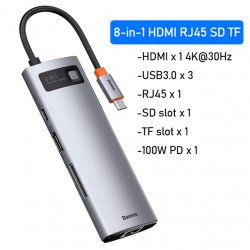 USB type C концентратор Baseus 8 в 1 (1416,12 ₽)