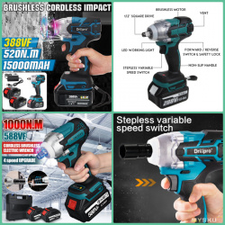 28.8-41.15$ Бесщёточный гайковёрт Drillpro 388VF 520Нм, в комплекте аккумулятор. Плюс подборка гайковёртов и акков