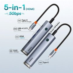 Скидка 1 280 ₽ на USB type-C хаб 5 в одном. USB, HDMI и RJ45. Итоговая цена 1 791  ₽