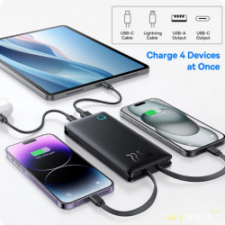 12.4$ Power Bank 10000mAh Baseus 22.5W с двумя встроенными кабелями type-C и Lightning (iPhone)