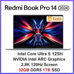 Ноутбук Xiaomi RedmiBook Pro 14 2024 14" 2880*1800 120Hz intel Ultra 5 Intel ARC Graphics 32ГБ DDR5 1ТБ SSD Windows 11, цена после купона 65000 рублей